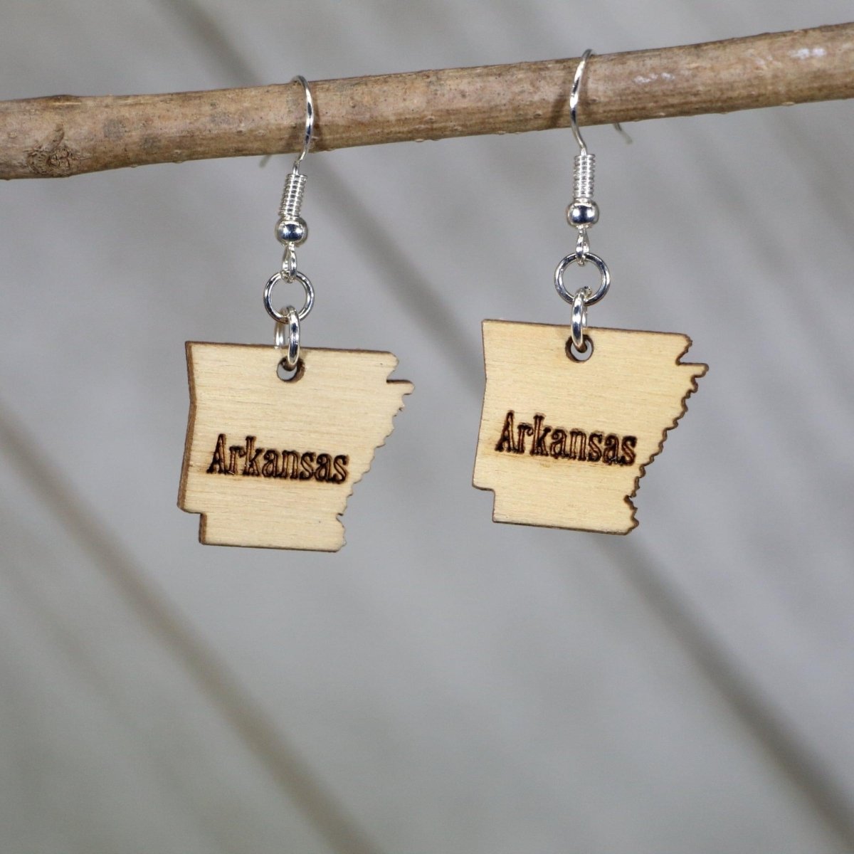 Arkansas State Wooden Dangle Earrings - - Cate's Concepts, LLC
