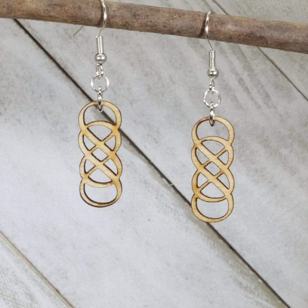Art Deco Double Infinity Wooden Dangle Earrings - - Cate's Concepts, LLC
