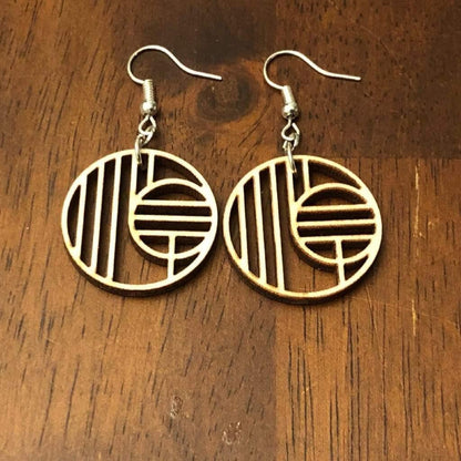 Art Deco Geometric Circle Wooden Dangle Earrings - - Cate's Concepts, LLC