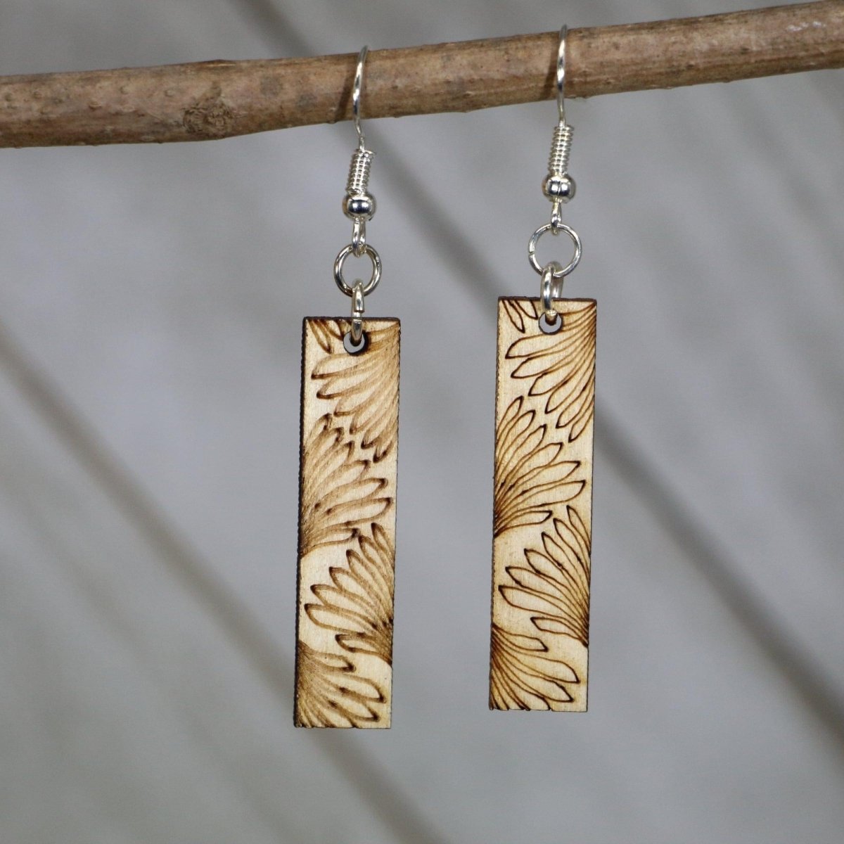 Art Deco Petal Bar Wooden Dangle Earrings - - Cate's Concepts, LLC