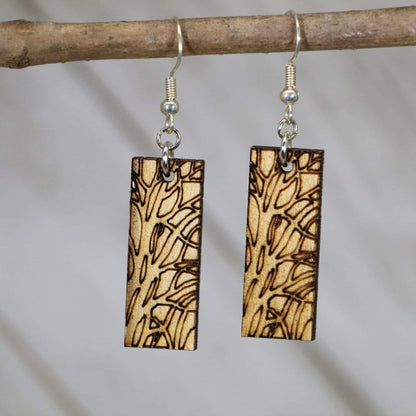 Art Nouveau Tree Bar Wooden Dangle Earrings - - Cate's Concepts, LLC