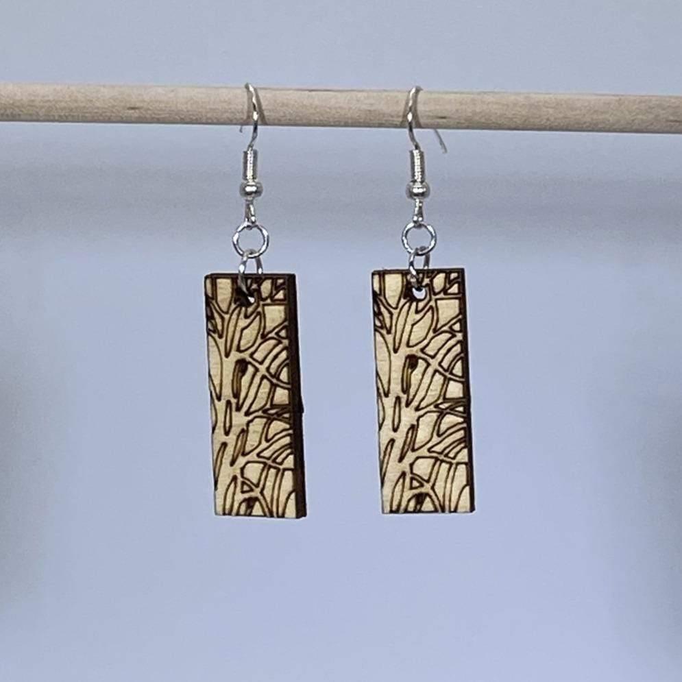 Art Nouveau Tree Bar Wooden Dangle Earrings - - Cate's Concepts, LLC