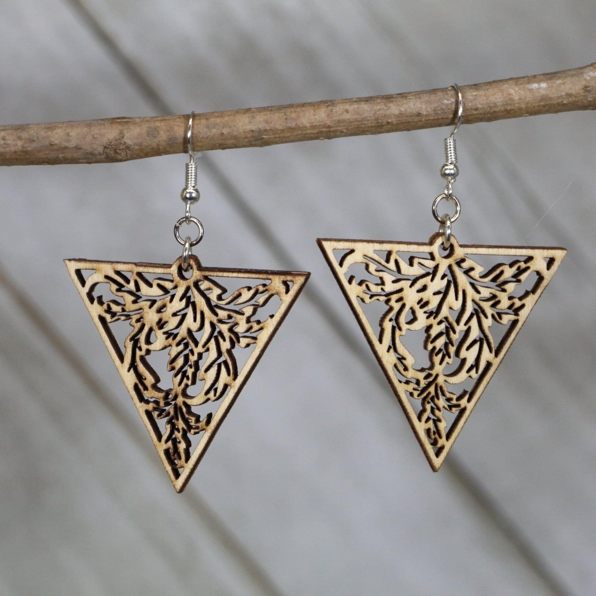 Art Nouveau Wooden Triangle Dangle Earrings - - Cate's Concepts, LLC