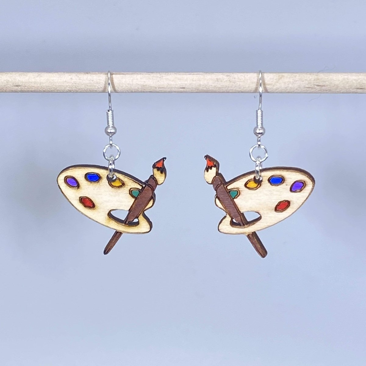Art Paint Palette Wooden Dangle Earrings - - Cate's Concepts, LLC