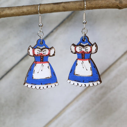 Authentic German Dirndl Dress Inspired Wooden Earrings - Black and Blue - Cate's Concepts, LLC