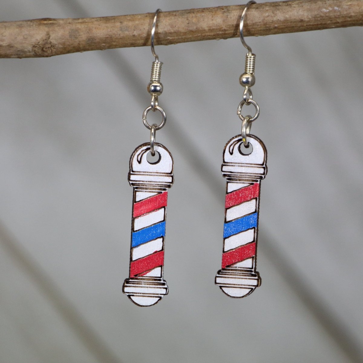 Barber Pole Wooden Dangle Earrings - - Cate's Concepts, LLC