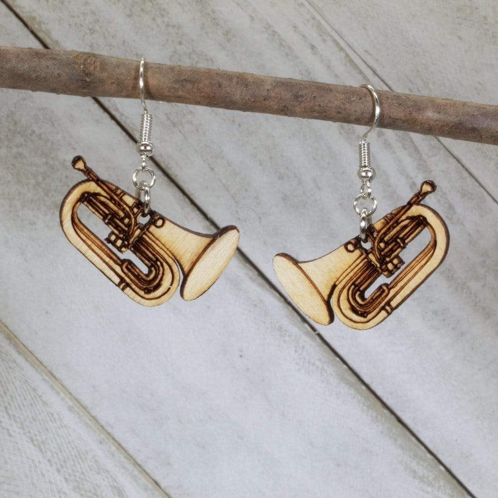 Baritone Horn Wooden Dangle Earrings - - Cate's Concepts, LLC