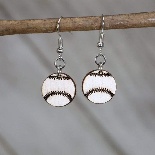 Baseball Wooden Dangle Earrings - Dangles - Cate's Concepts, LLC