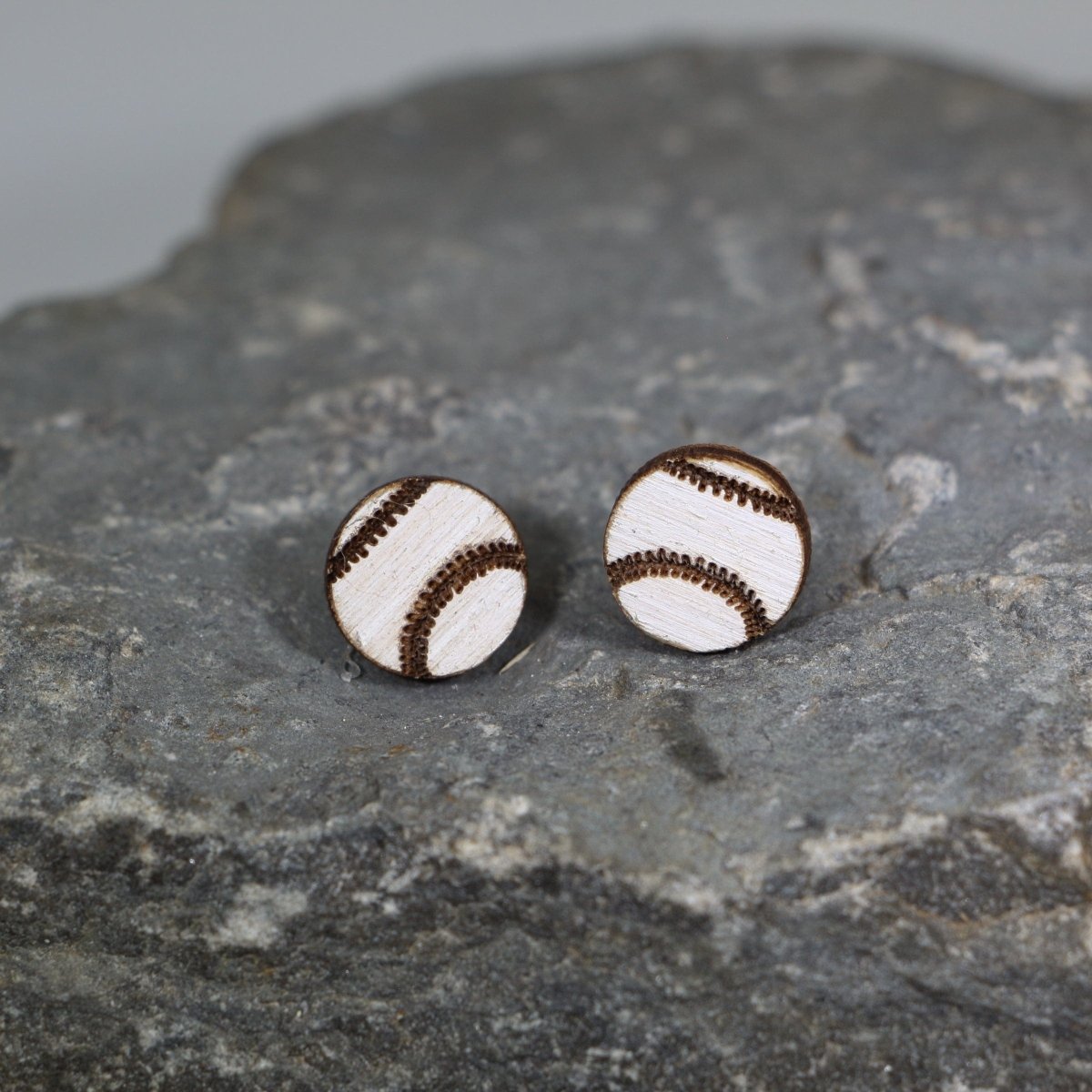 Baseball Wooden Dangle Earrings - Studs - Cate's Concepts, LLC