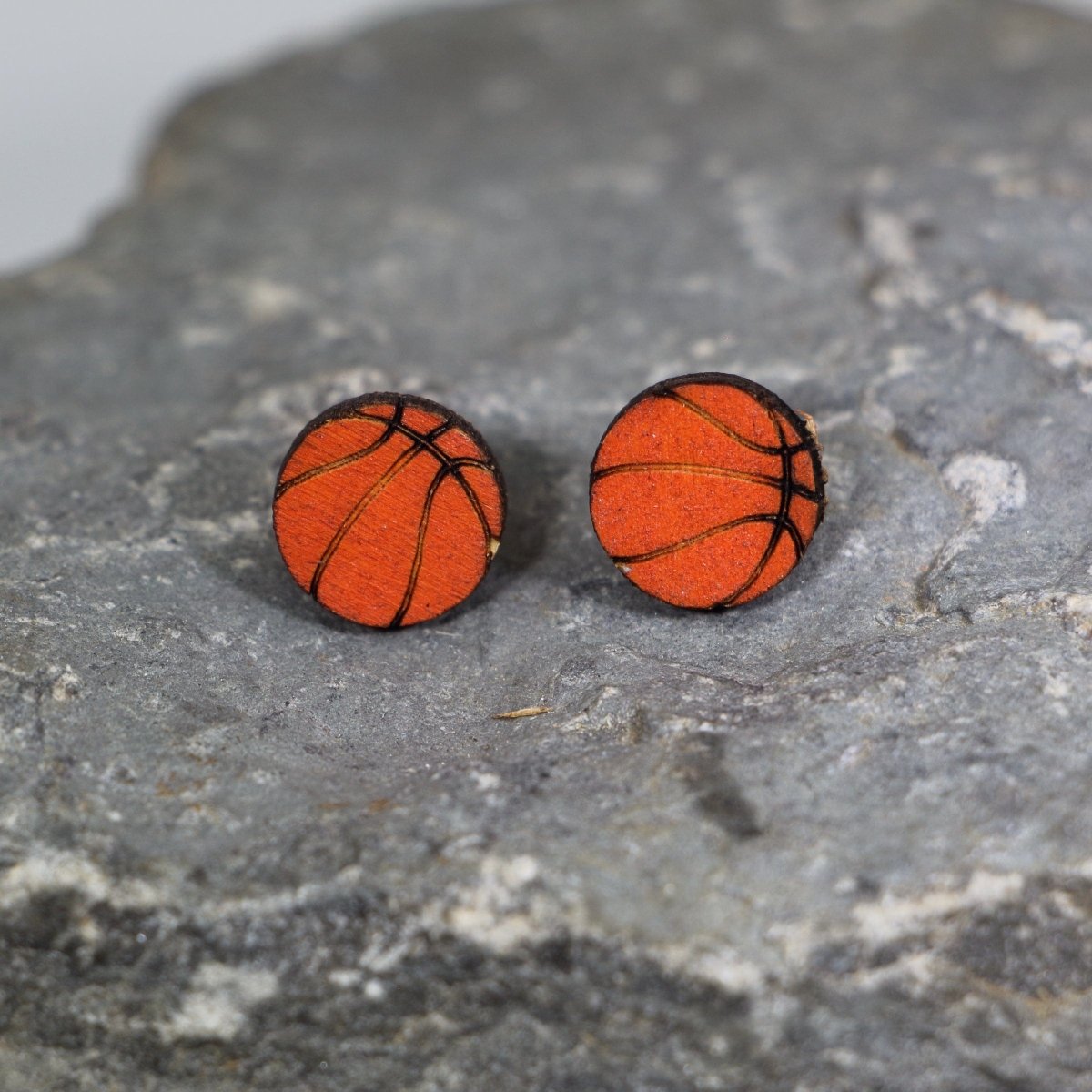 Basketball Wooden Dangle Earrings - Studs - Cate's Concepts, LLC