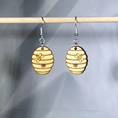 Beehive Dangle Wooden Dangle Earrings - - Cate's Concepts, LLC