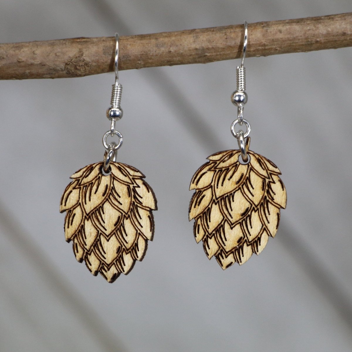 Beer Hops Wooden Dangle Earrings - - Cate's Concepts, LLC