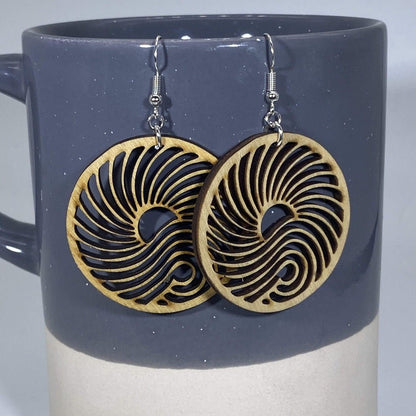 Big Wave Wooden Circle Dangle Earrings - - Cate's Concepts, LLC
