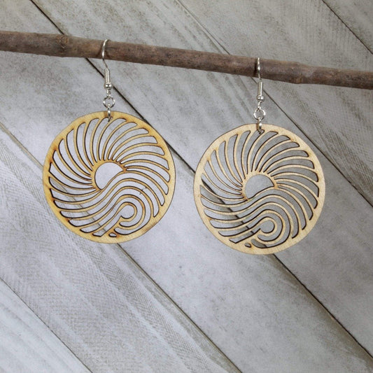 Big Wave Wooden Circle Dangle Earrings - - Cate's Concepts, LLC