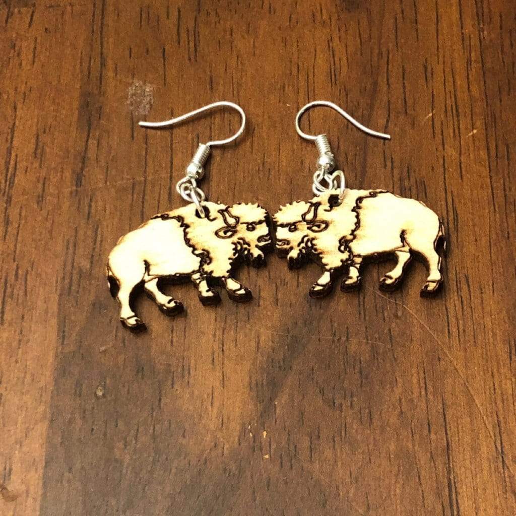 Bison Wooden Dangle Earrings - - Cate's Concepts, LLC