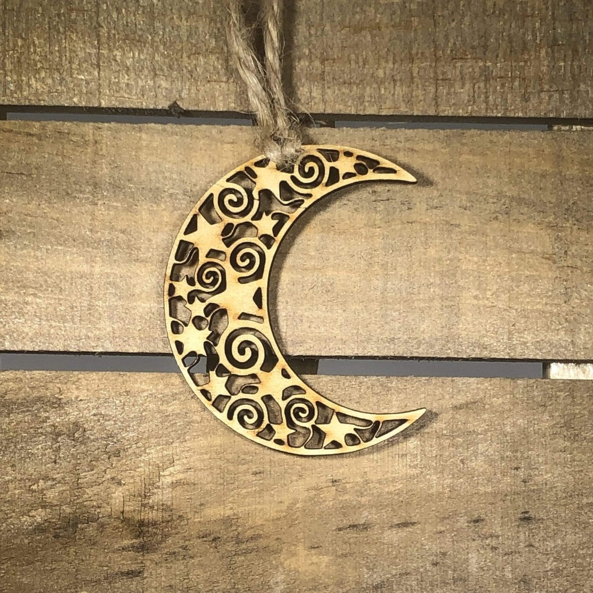 Bohemian Crescent Moon Christmas Wooden Ornaments - - Cate's Concepts, LLC
