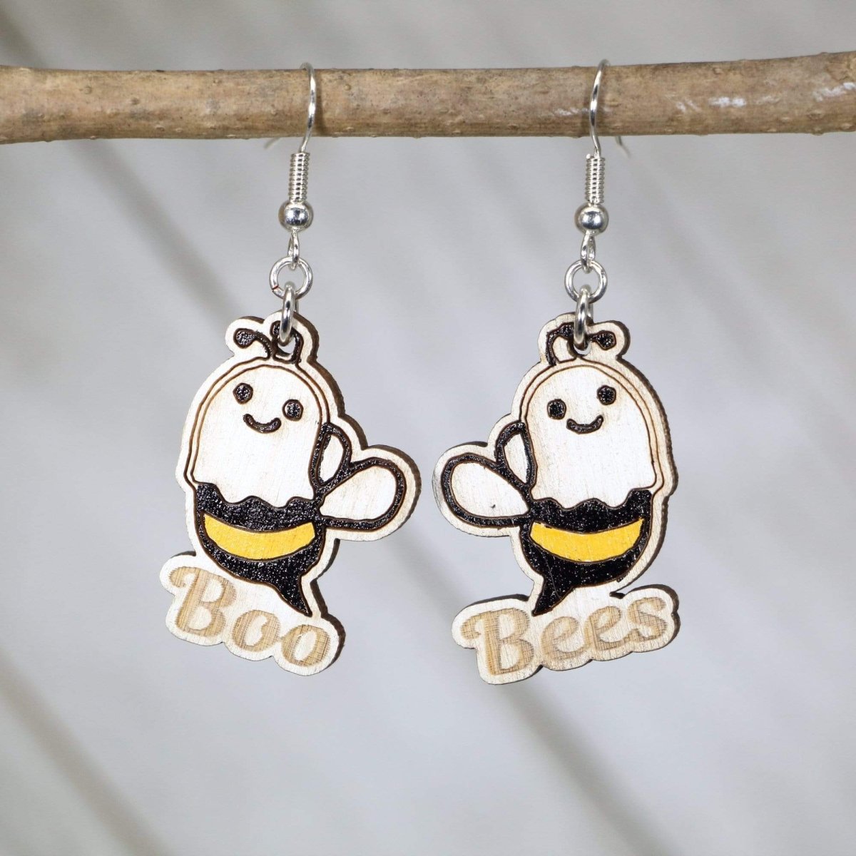 Boo Bees Wooden Dangle Earrings - - Cate's Concepts, LLC