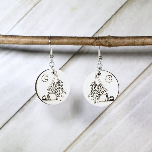 Camping Under The Moon Wooden Dangle Earring - - Cate's Concepts, LLC