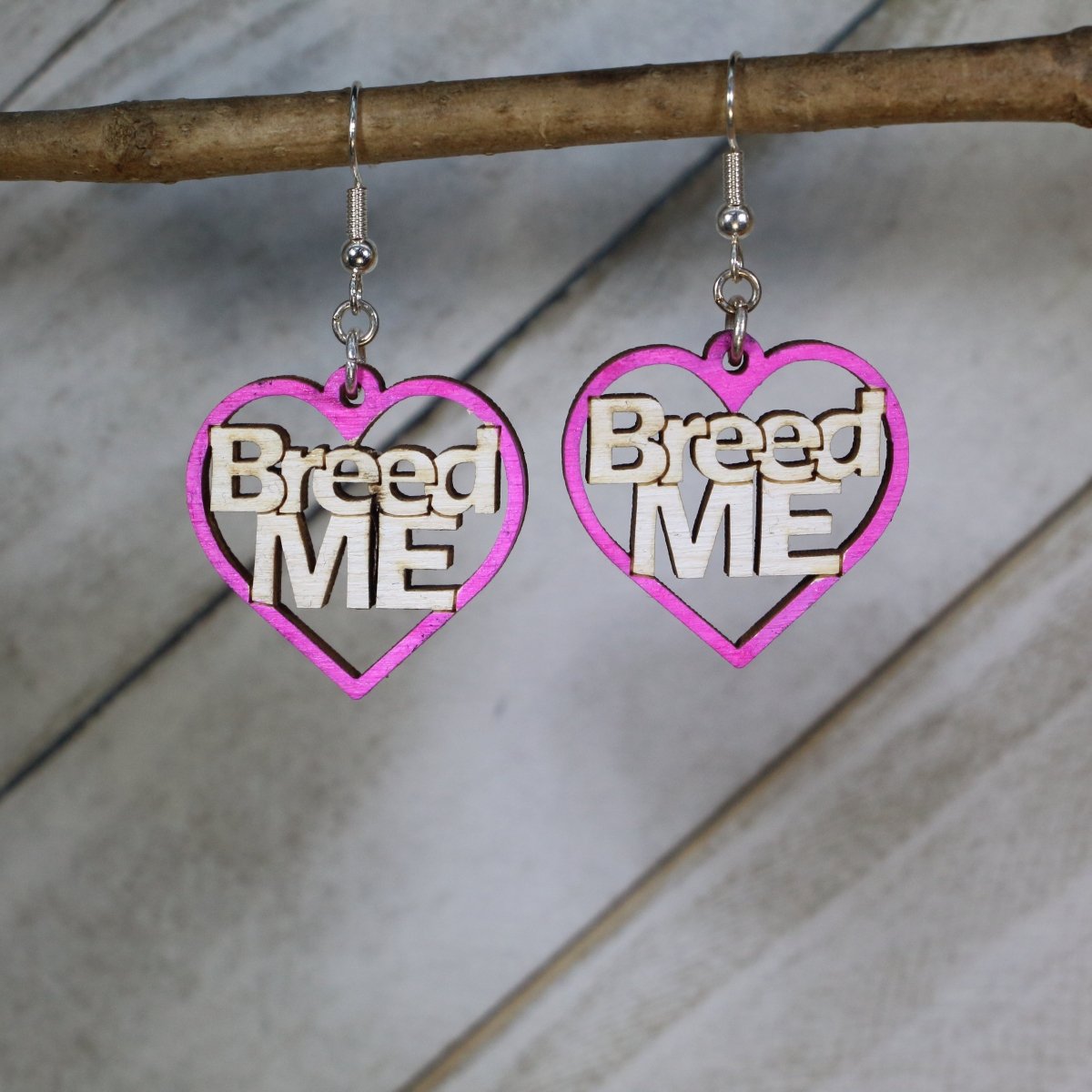 Captivating Breed Me Wooden Dangle Earrings - Pink - Cate's Concepts, LLC