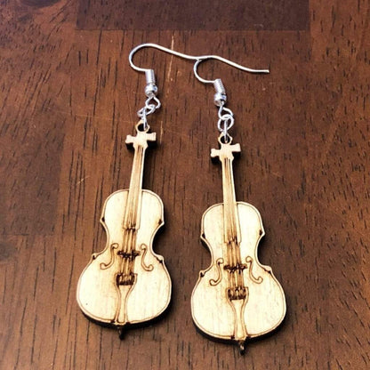 Cello Wooden Dangle Earrings - - Cate's Concepts, LLC