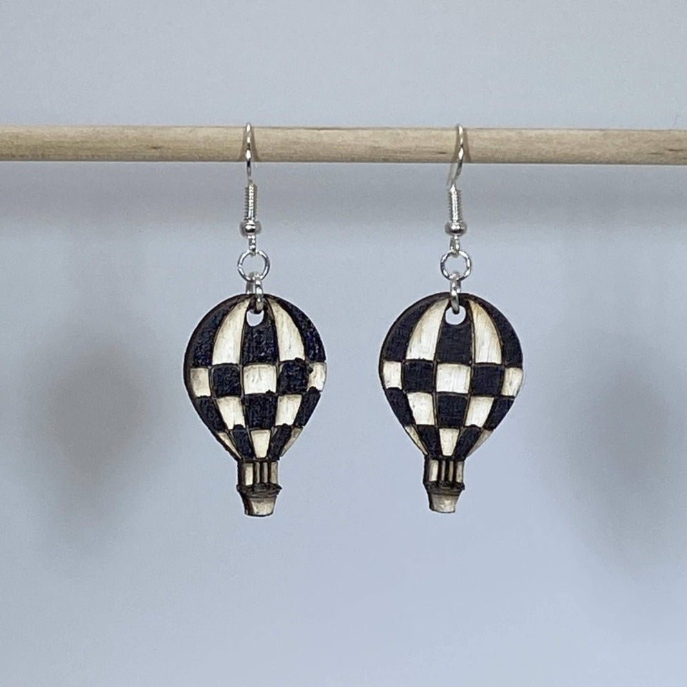 Checkered Hot Air Balloon Dangle Earrings - Black - Cate's Concepts, LLC