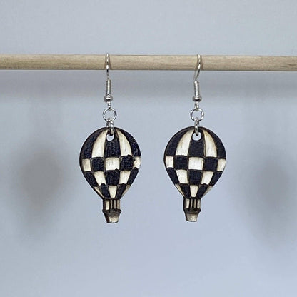 Checkered Hot Air Balloon Dangle Earrings - Black - Cate's Concepts, LLC