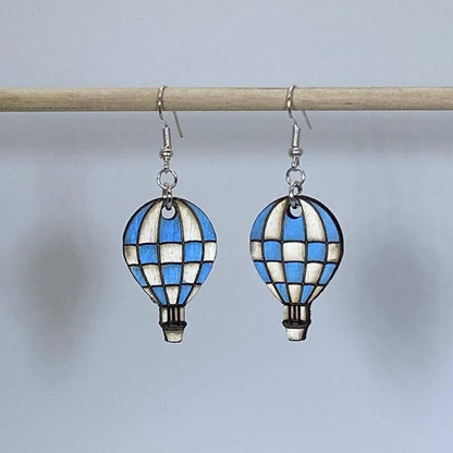 Checkered Hot Air Balloon Dangle Earrings - Blue - Cate's Concepts, LLC