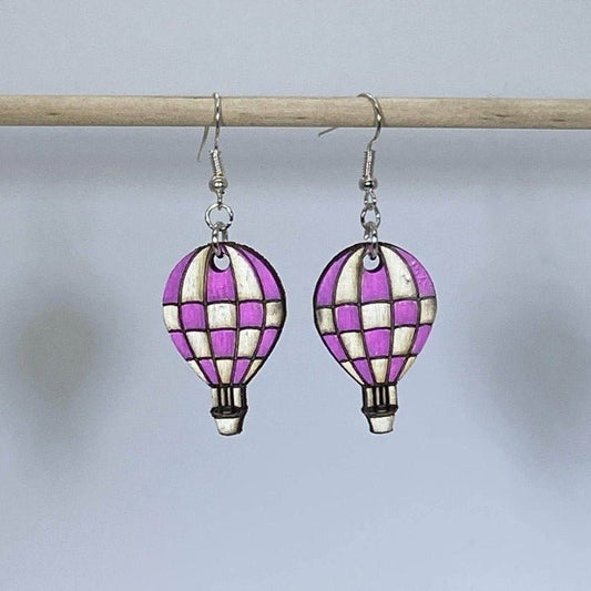 Checkered Hot Air Balloon Dangle Earrings - Pink - Cate's Concepts, LLC