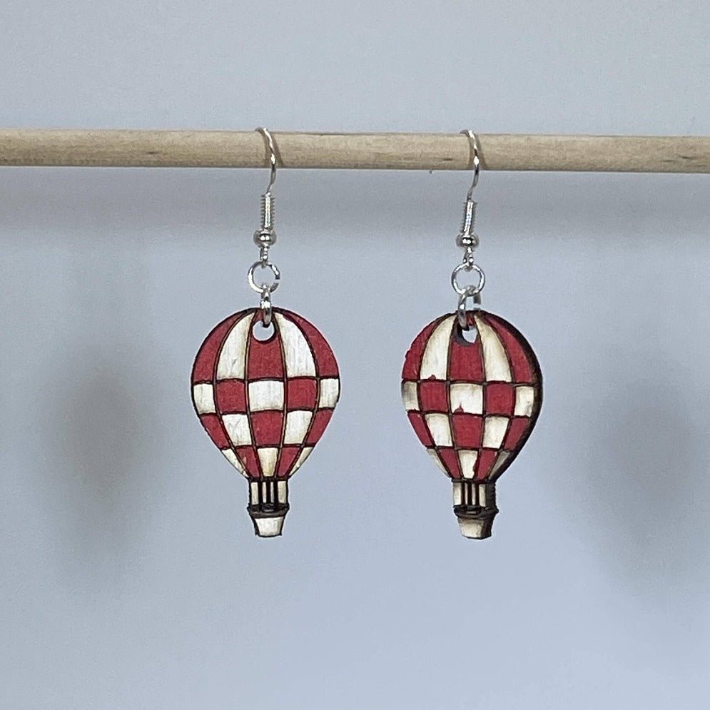 Checkered Hot Air Balloon Dangle Earrings - Red - Cate's Concepts, LLC