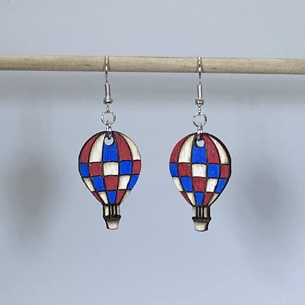 Checkered Hot Air Balloon Dangle Earrings - Red White and Blue - Cate's Concepts, LLC
