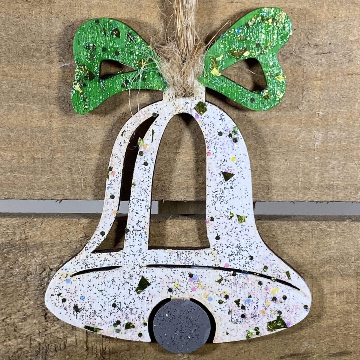 Christmas Bell Wooden Christmas Ornaments - Green/ White Glitter - Cate's Concepts, LLC