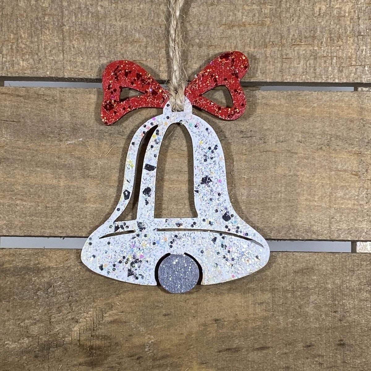 Christmas Bell Wooden Christmas Ornaments - Red / White Glitter - Cate's Concepts, LLC