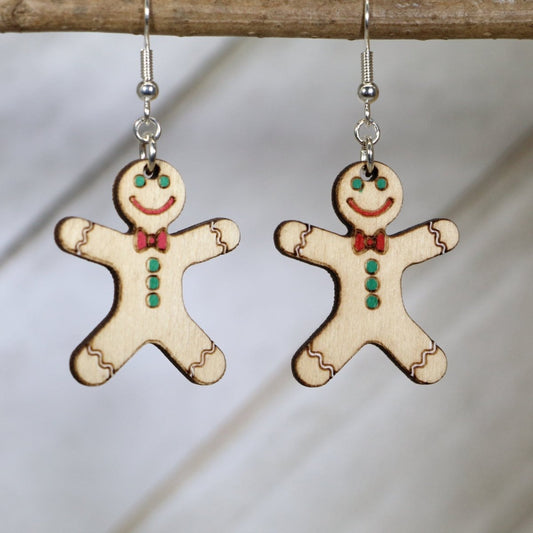 Christmas Gingerbread Men Wooden Dangle Earrings - Dangle - Cate's Concepts, LLC