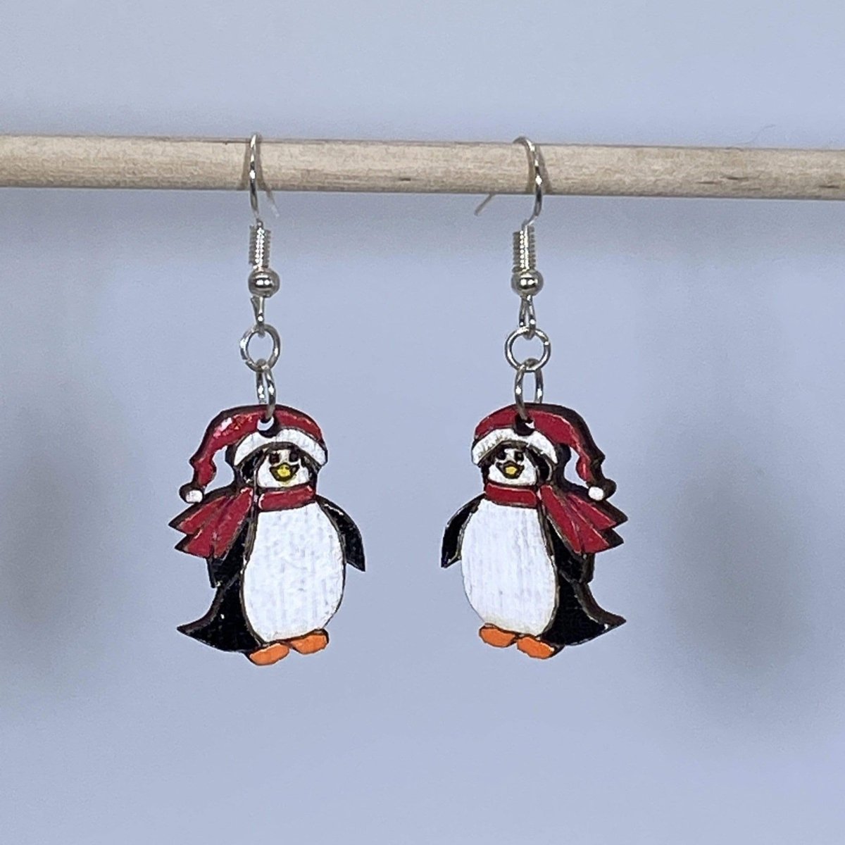 Christmas Penguin Wooden Dangle Earrings - - Cate's Concepts, LLC