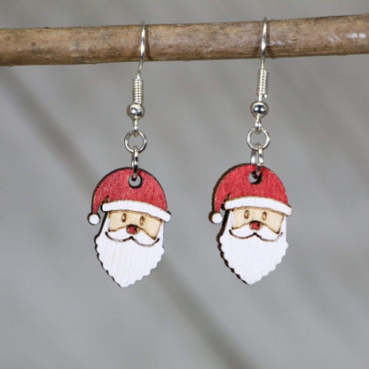 Christmas Santa Wooden Dangle Earrings - Dangle - Cate's Concepts, LLC