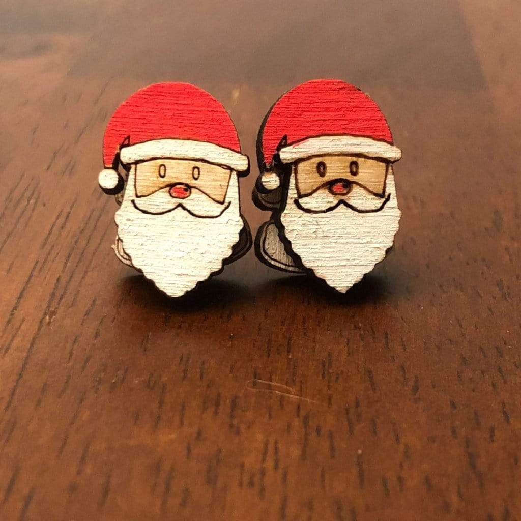 Christmas Santa Wooden Dangle Earrings - Studs - Cate's Concepts, LLC