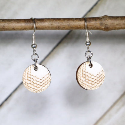 Classic Golf Ball Wooden Dangle Earring - - Cate's Concepts, LLC