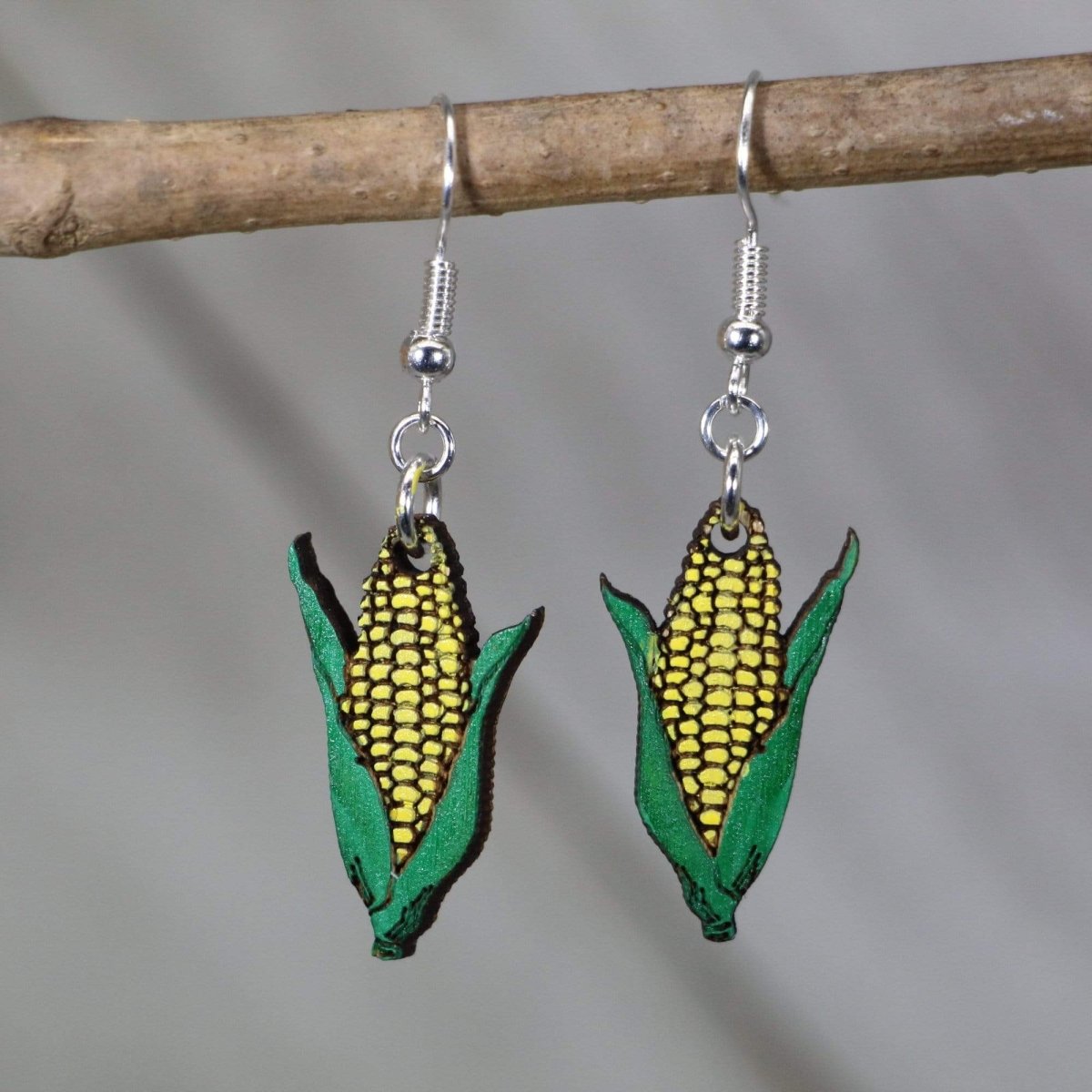 Corn with Husk Wooden Dangle Earrings - - Cate's Concepts, LLC