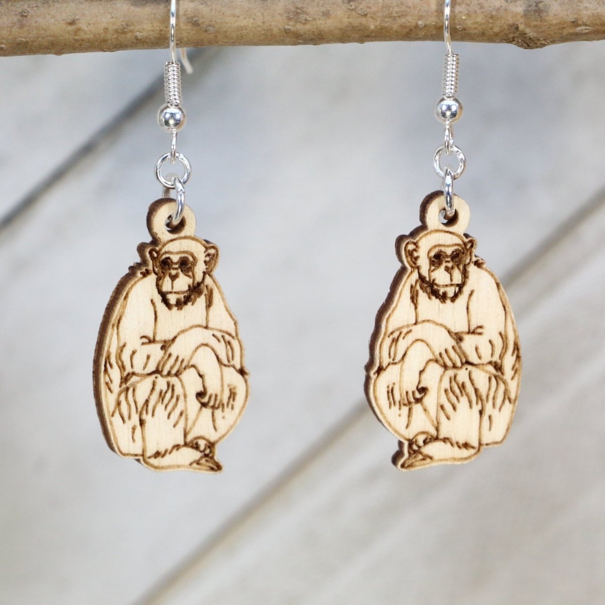 Curious Chimpanzee Wooden Earrings - - Cate's Concepts, LLC