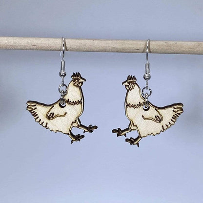 Cute Chickens Wooden Dangle Earrings - - Cate's Concepts, LLC