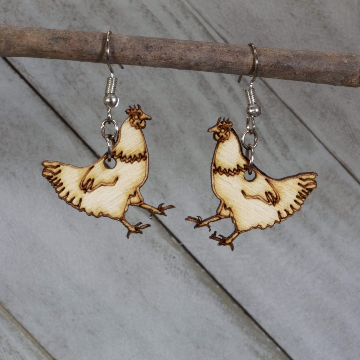 Cute Chickens Wooden Dangle Earrings - - Cate's Concepts, LLC