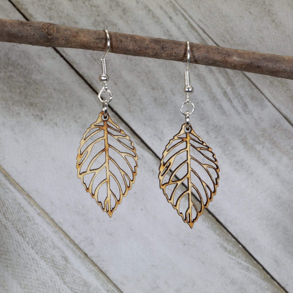 Cutout Leaf Wooden Dangle Earrings - - Cate's Concepts, LLC