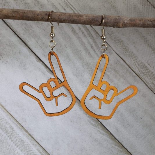 Devils Hand Wooden Earrings - - Cate's Concepts, LLC