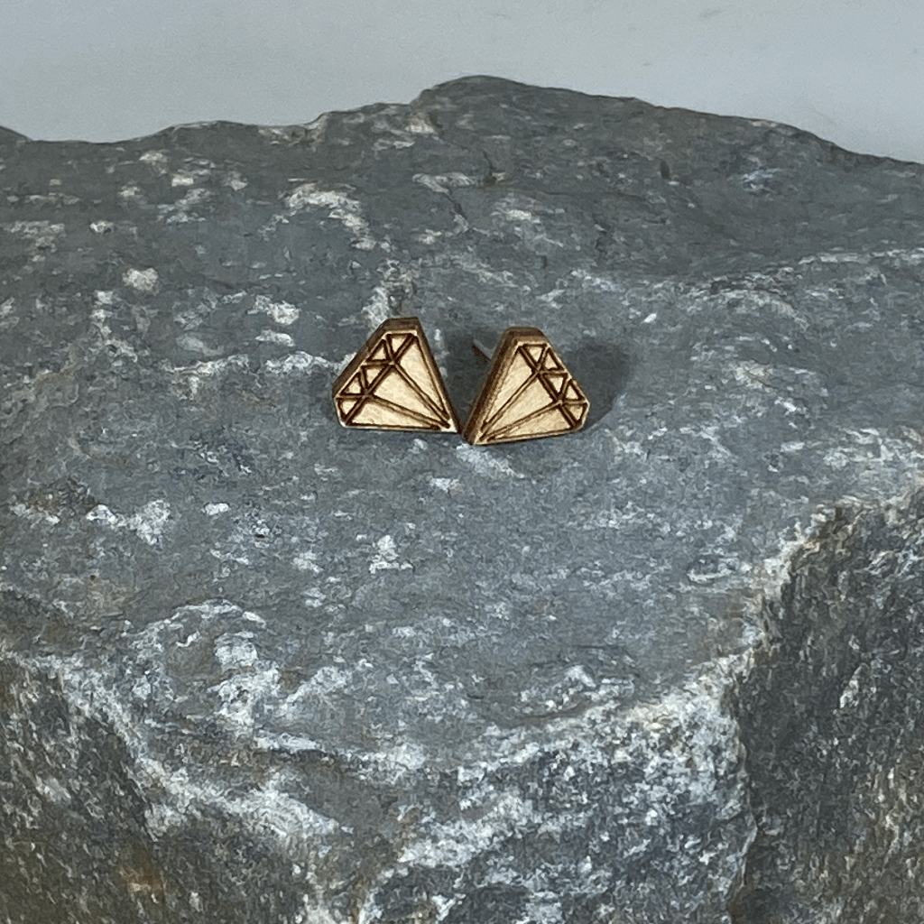 Diamond Stud Wooden Earrings - - Cate's Concepts, LLC