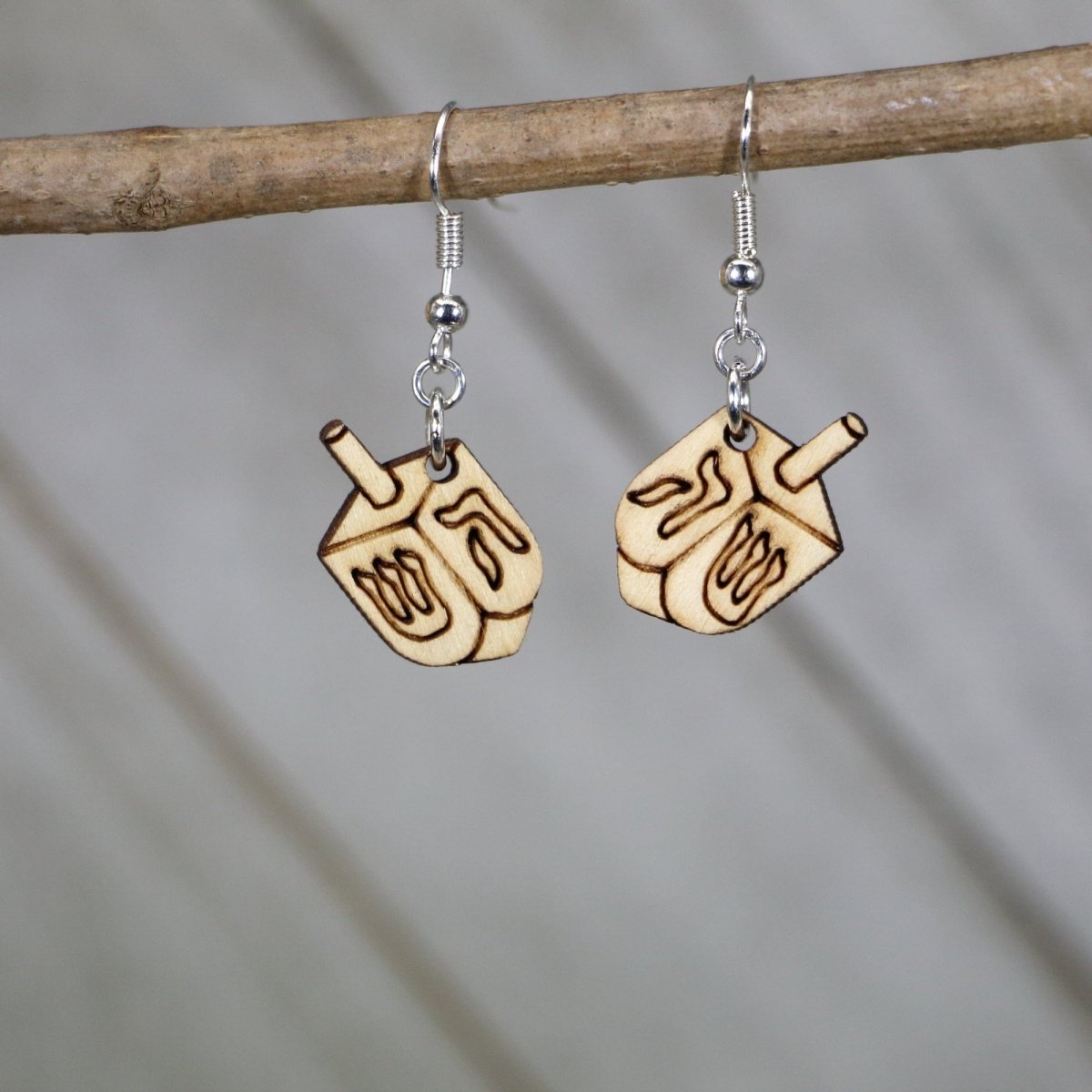 Dreidels Wooden Dangle Earrings - - Cate's Concepts, LLC