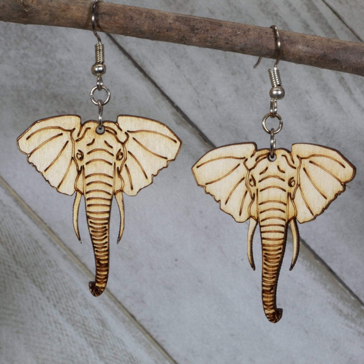 Elephant Head Wooden Dangle Earrings - - Cate's Concepts, LLC