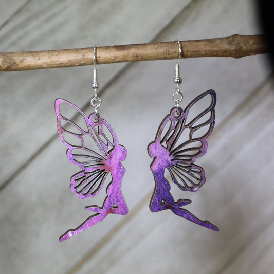 Fairy Wooden Dangle Earrings - - Cate's Concepts, LLC