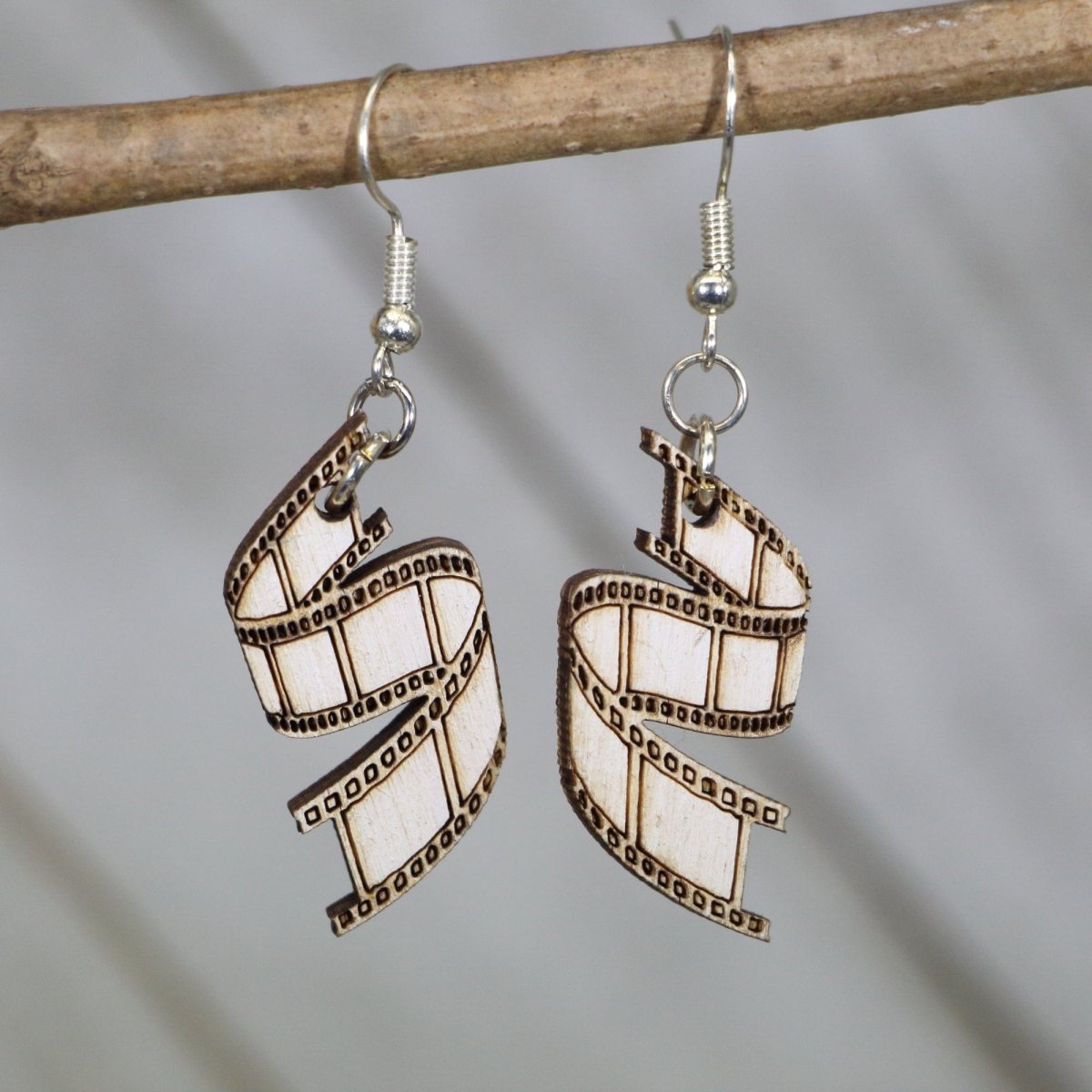 Film Strip Wooden Dangle Earrings - - Cate's Concepts, LLC