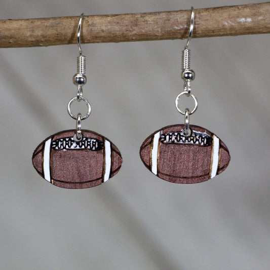 Football Wooden Earrings - Dangles - Cate's Concepts, LLC