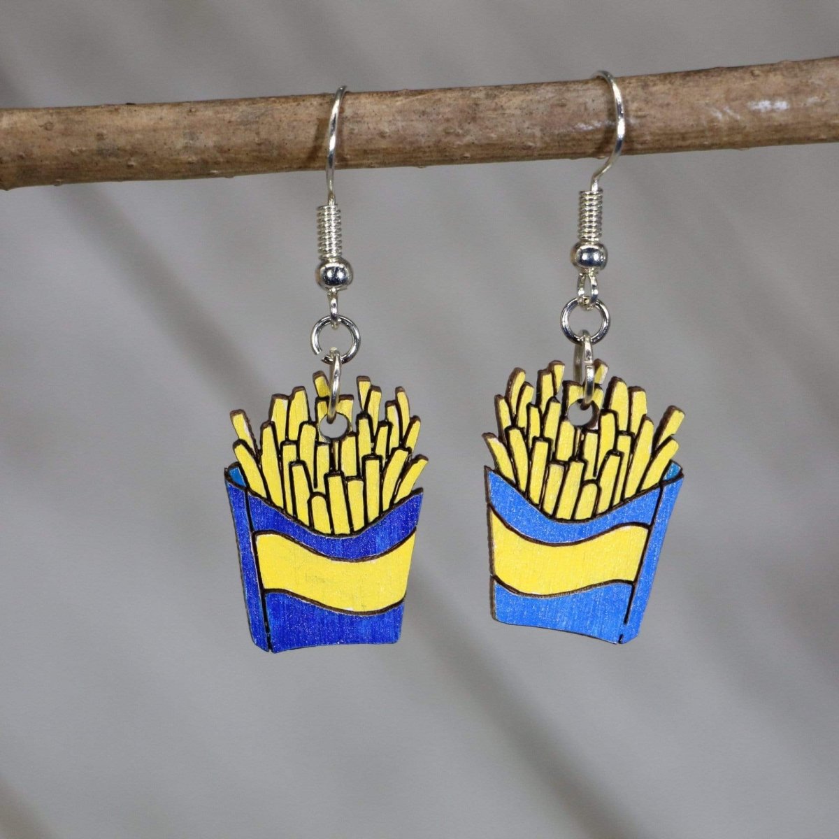 French Fry Wooden Dangle Earrings - Blue and Yellow - Cate's Concepts, LLC